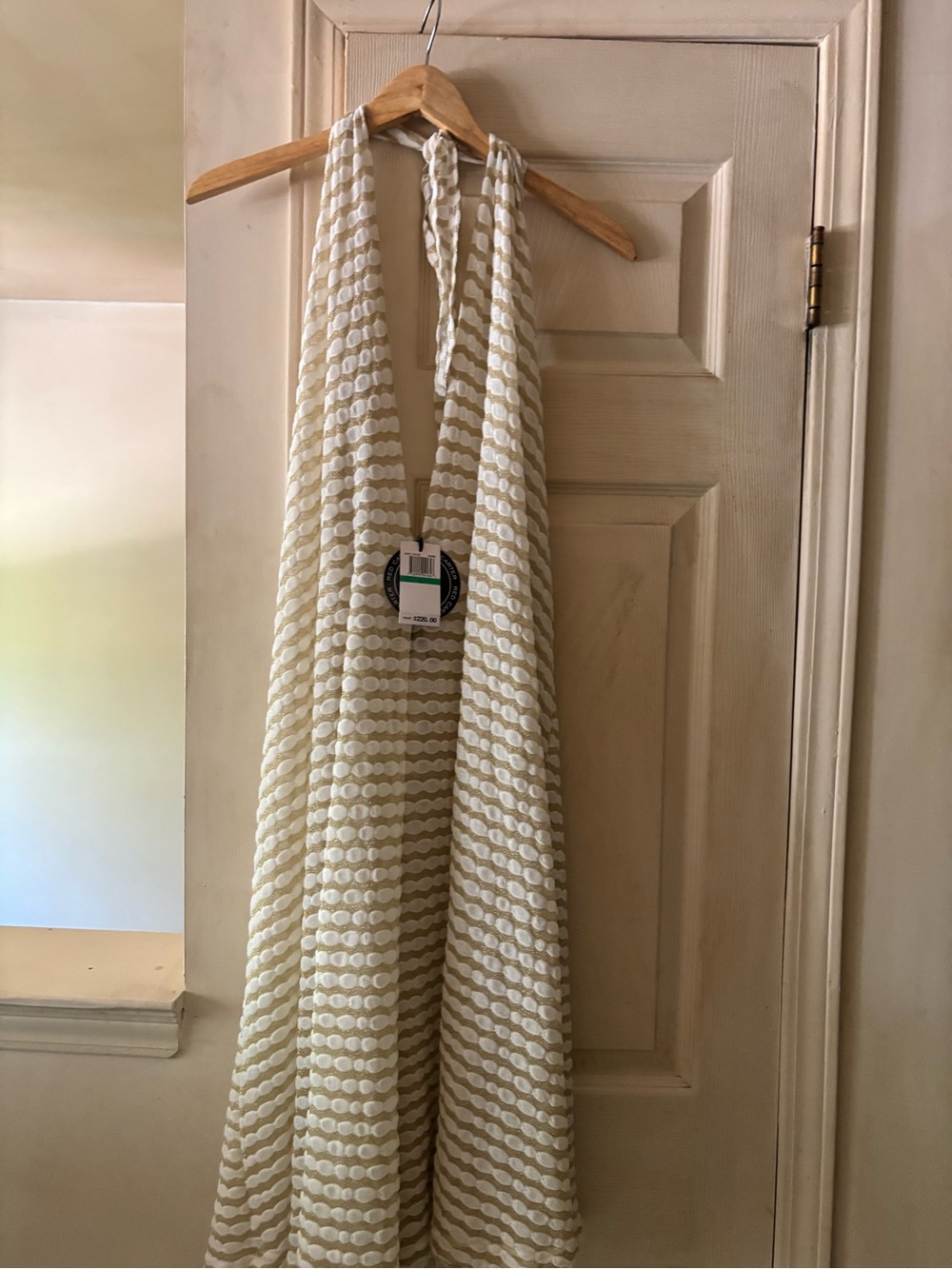 Red Carter Cream Textured with gold accents dress/coverup of shoulder